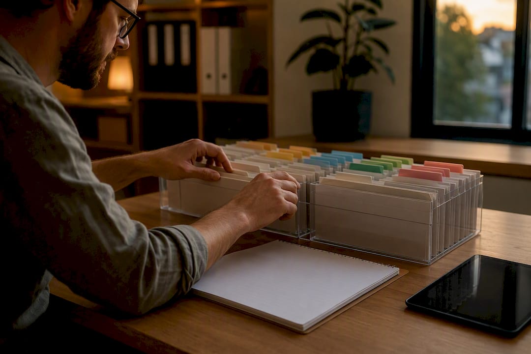 Hands organizing FSC chain of custody records