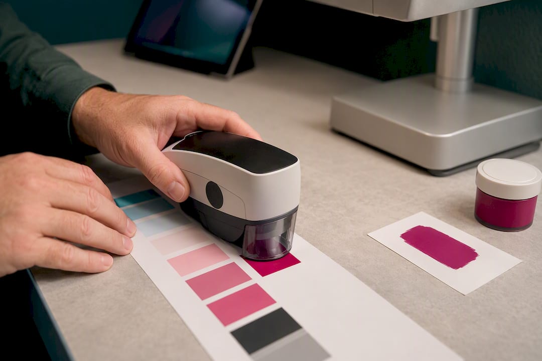 Spectrophotometer measuring printed color strip