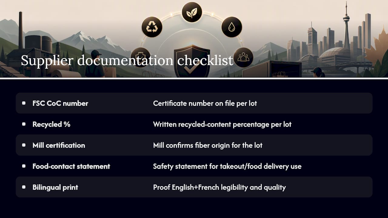 Supplier documentation checklist for paper bags