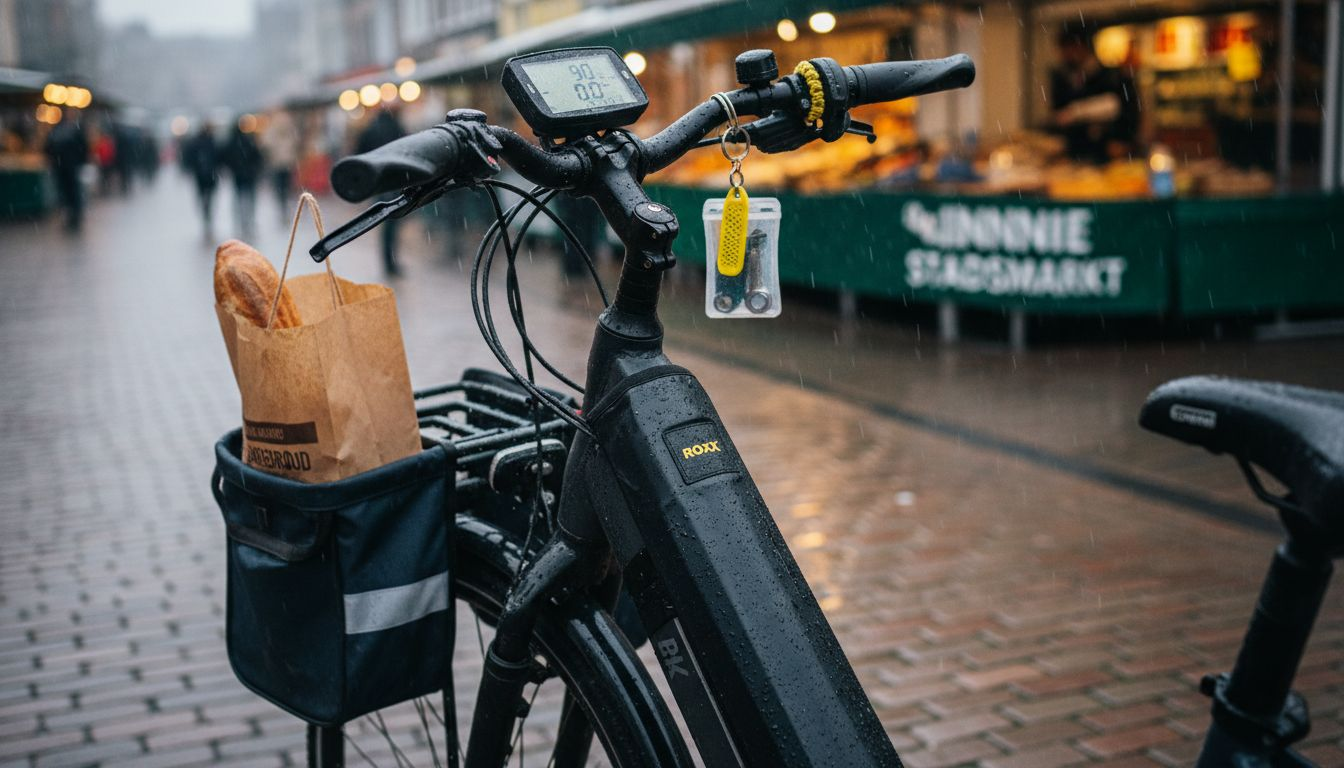 E-bike stuur met duidelijk display en beschermhoes voor de accu