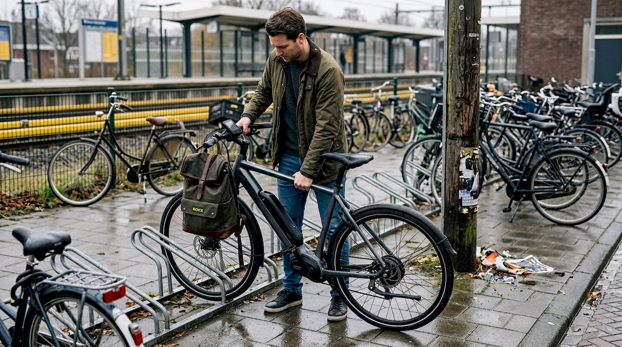 Op mijn eerste werkdag stapte ik op de e-bike en parkeerde ik bij het station.