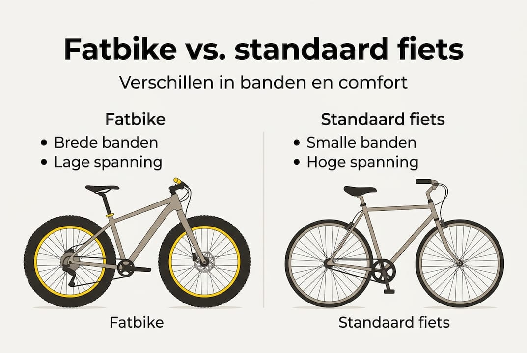 Overzichtelijke infographic: de belangrijkste verschillen tussen een fatbike en een gewone fiets op een rij