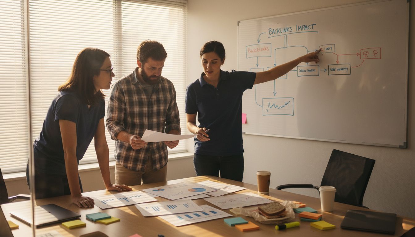 Marketing team reviewing website ranking charts