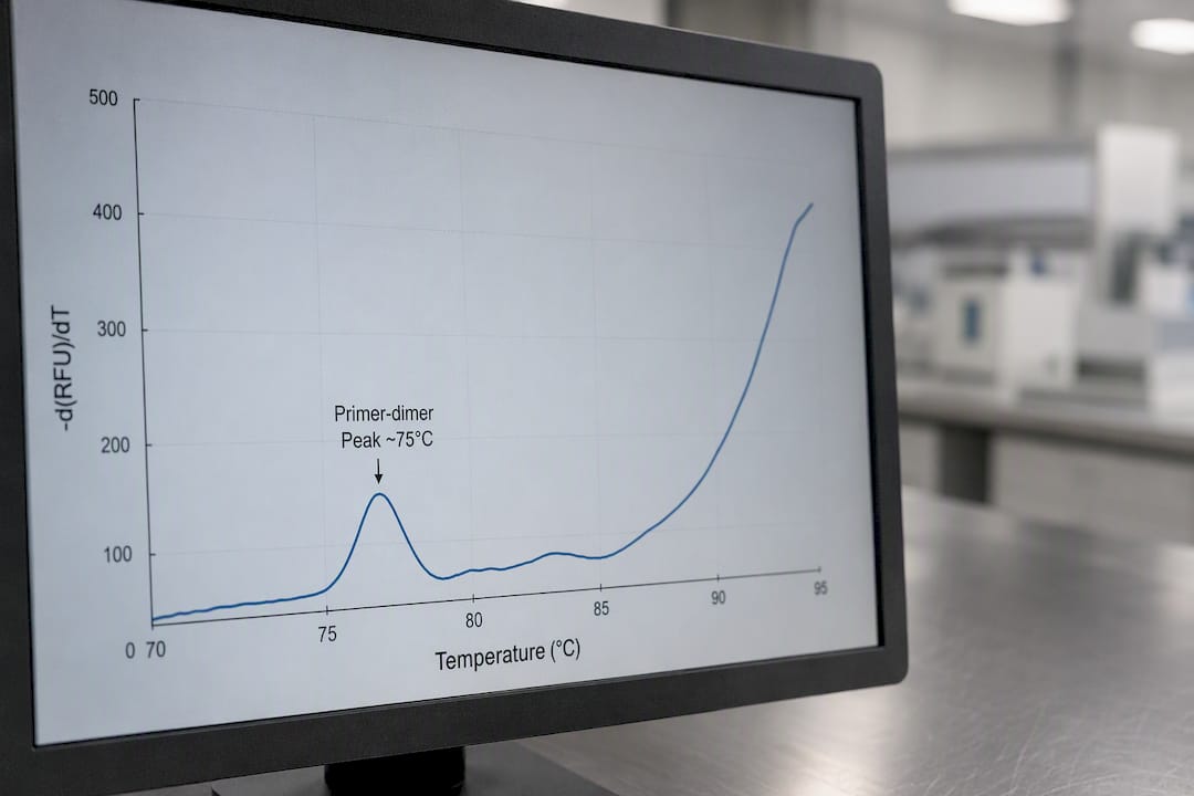 Melt curve showing broad low-temperature primer-dimer peak
