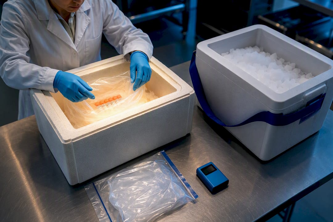 Insulated container prepared for RNA sample shipment