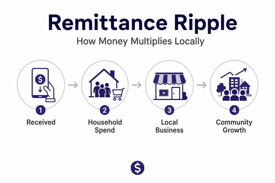 Vertical infographic showing remittance flow stages