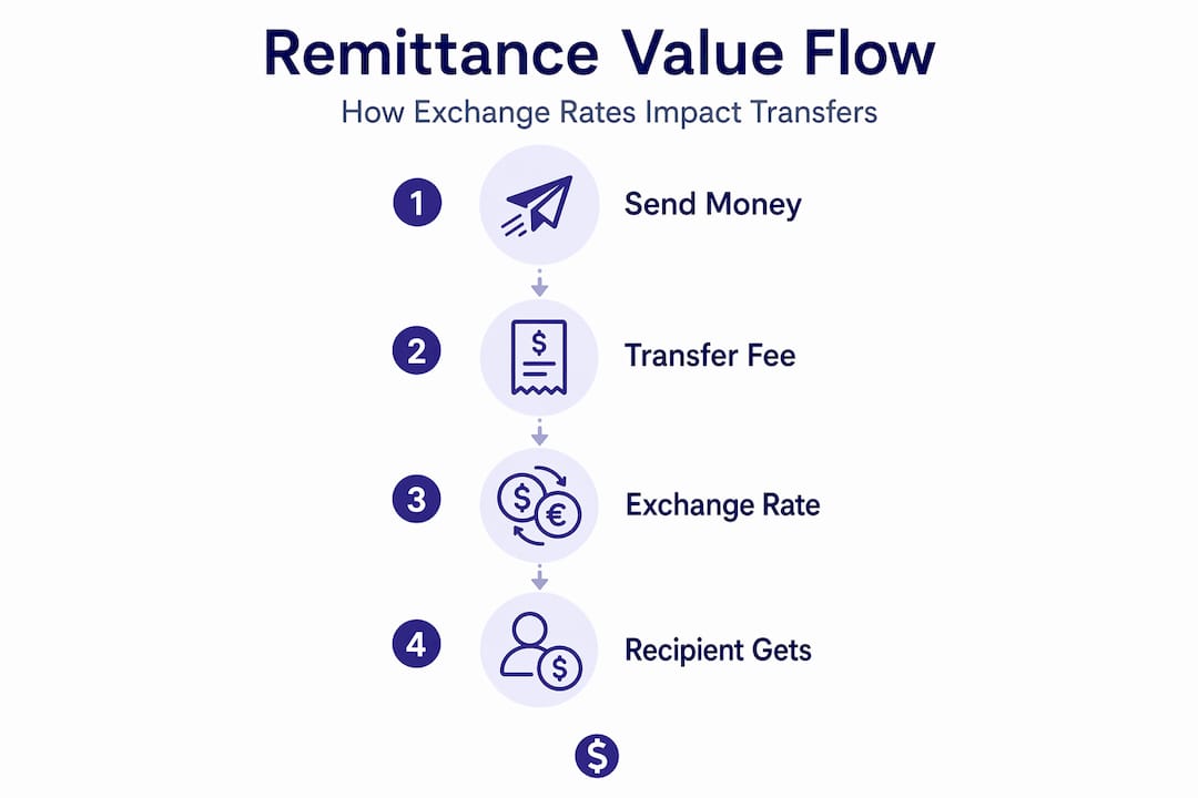 Vertical flow infographic on remittance value steps