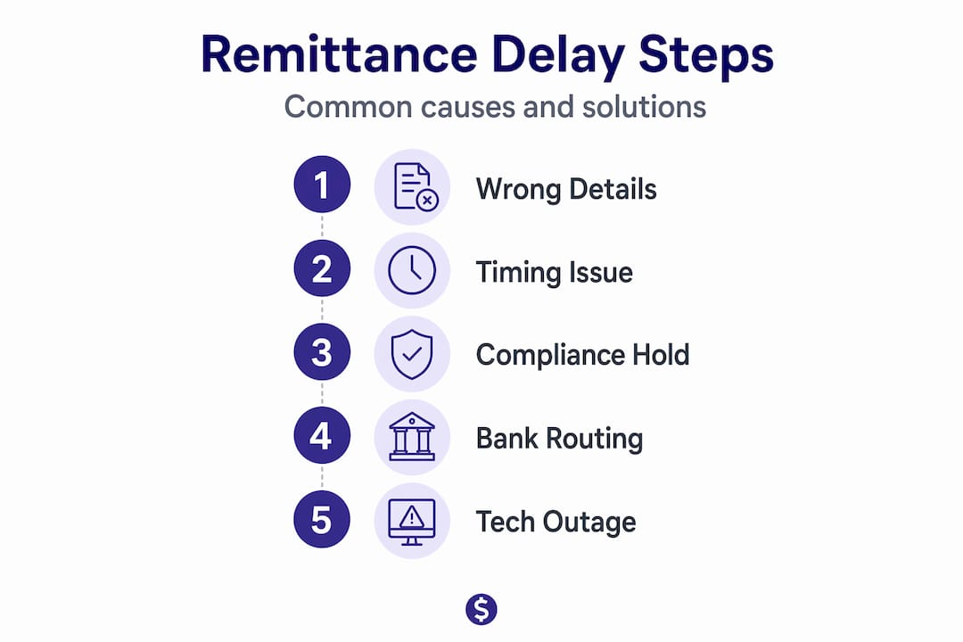 Infographic showing steps in remittance delay process
