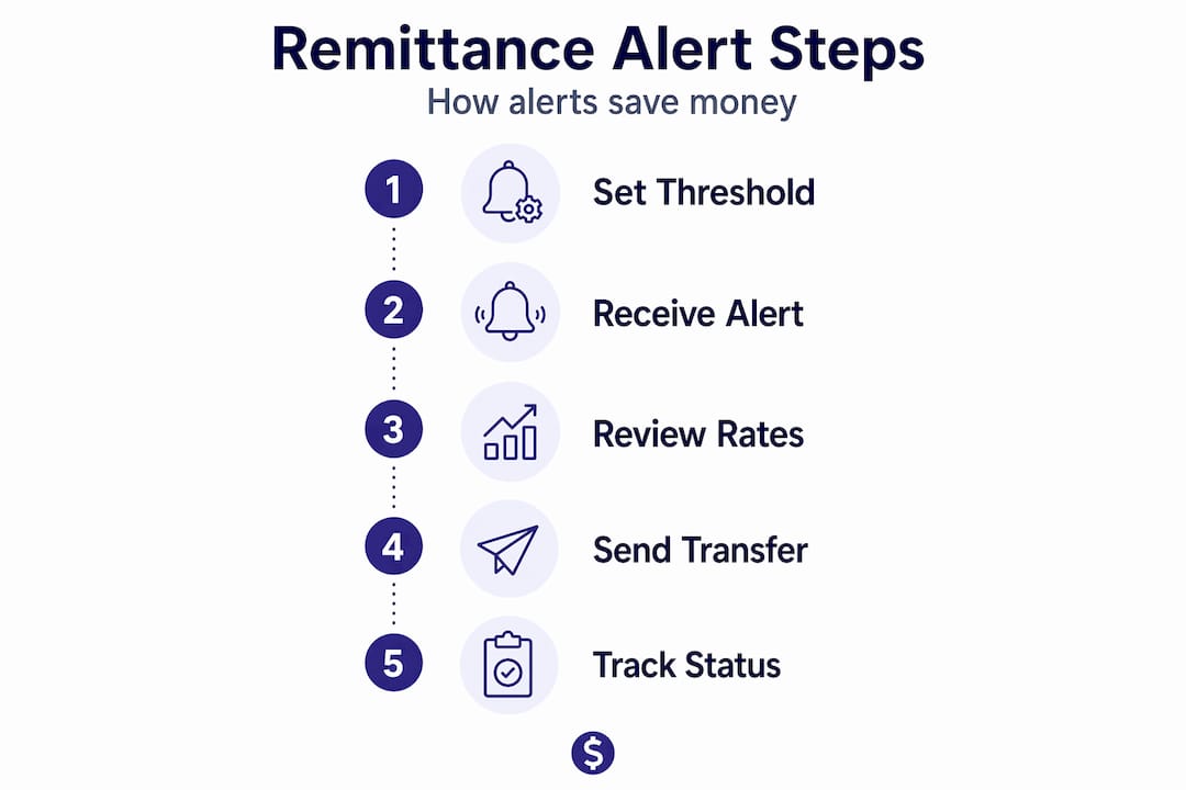 Infographic illustrating remittance alert process steps
