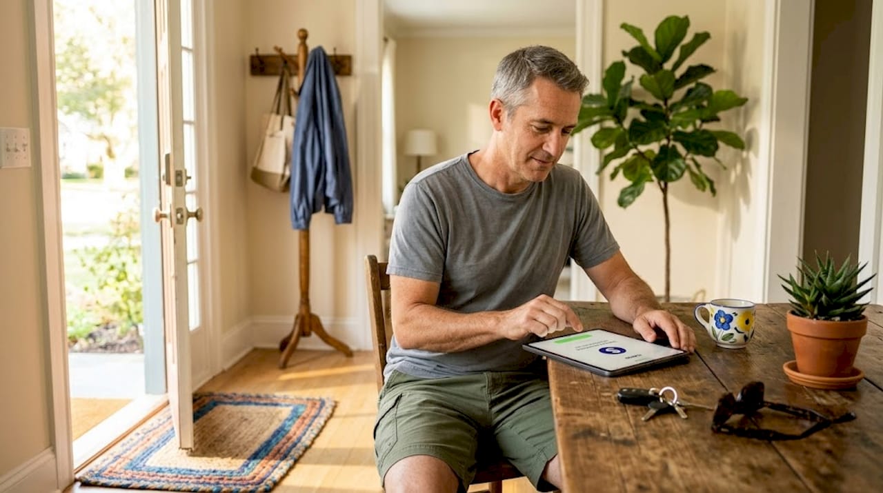 Man making Wise transfer from living room