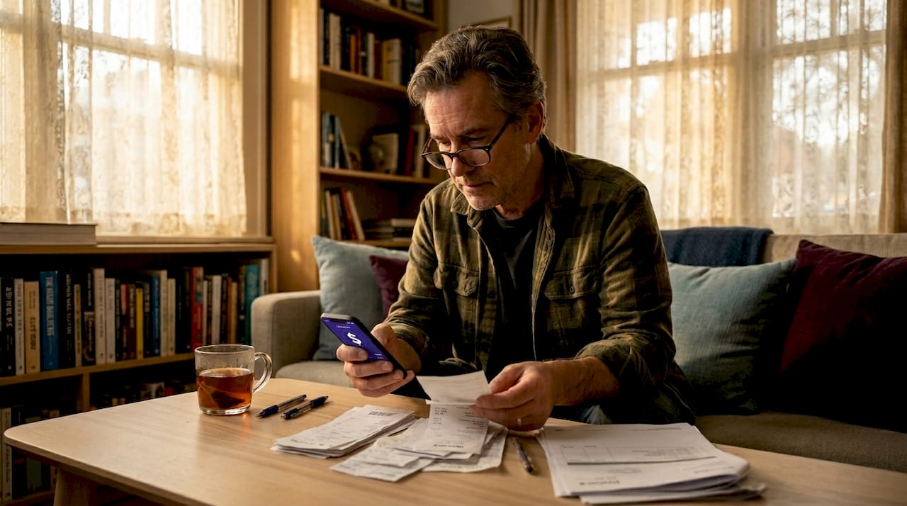 Expat tracks expenses in home living room