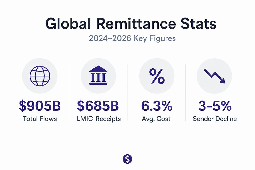 Infographic with global remittance totals and costs