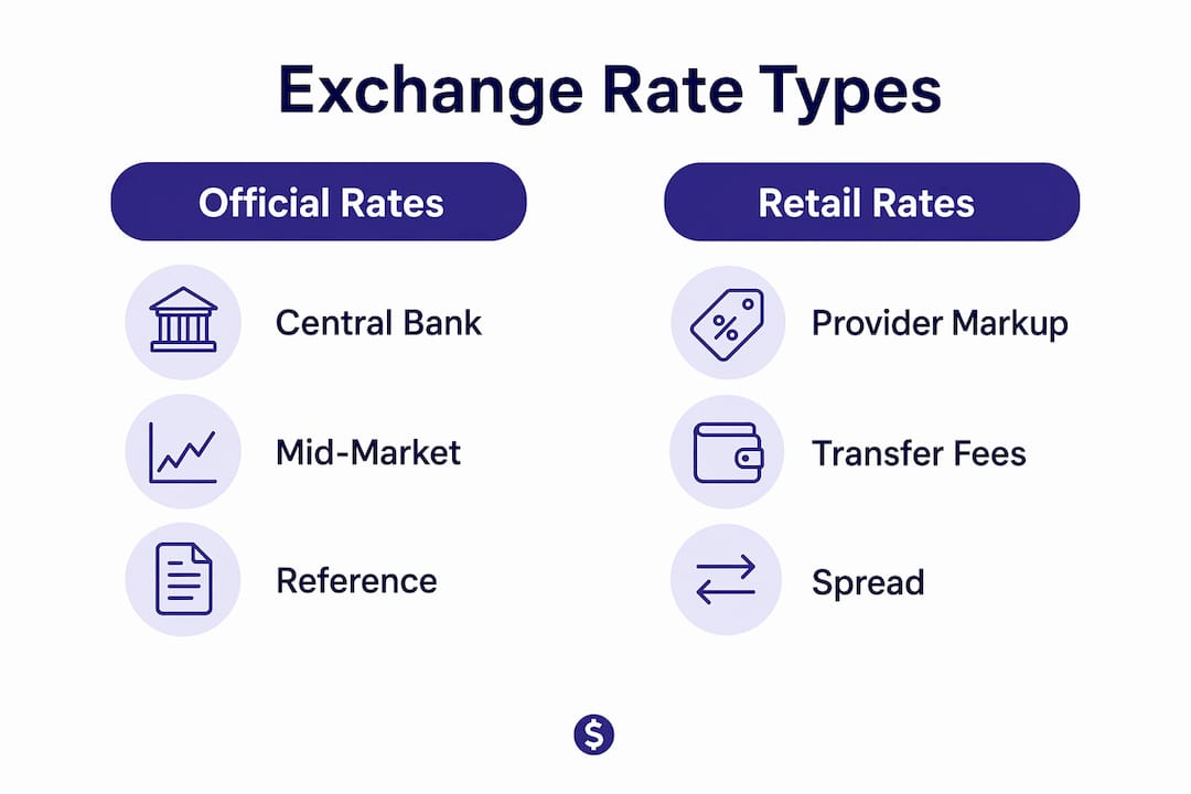 Infographic comparing official and retail exchange rates
