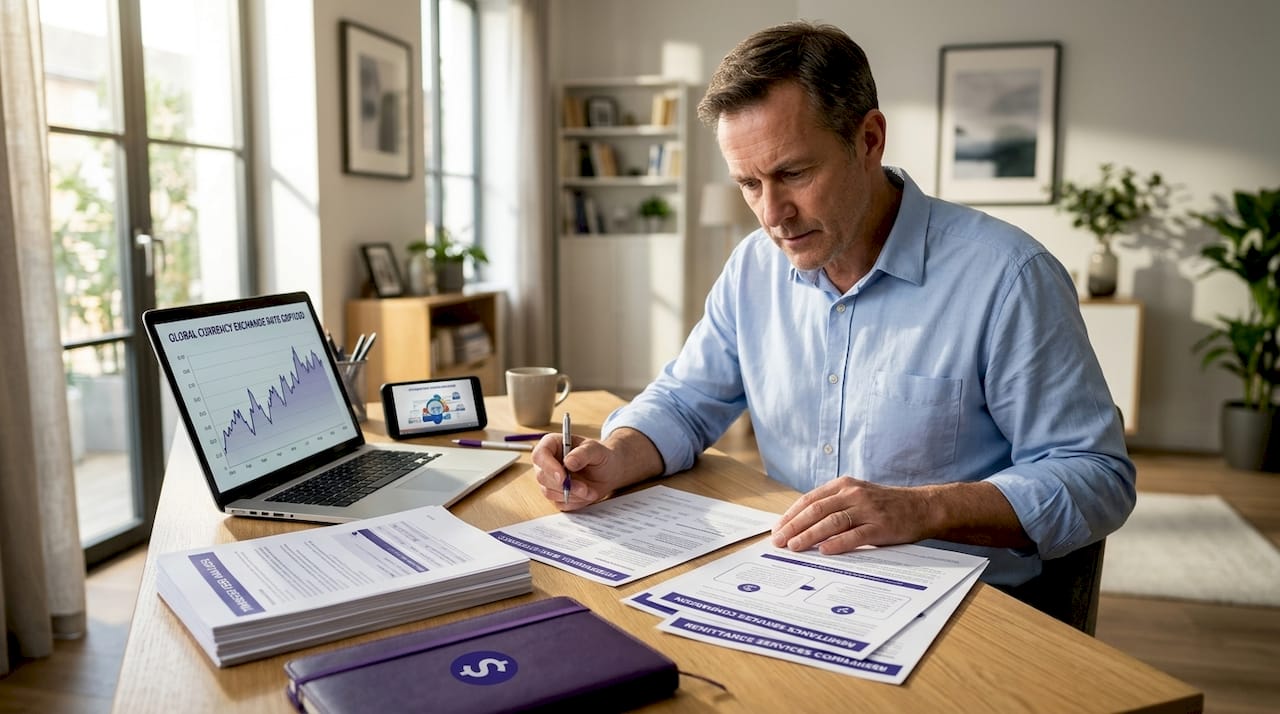 Financial advisor comparing bank and remittance documents