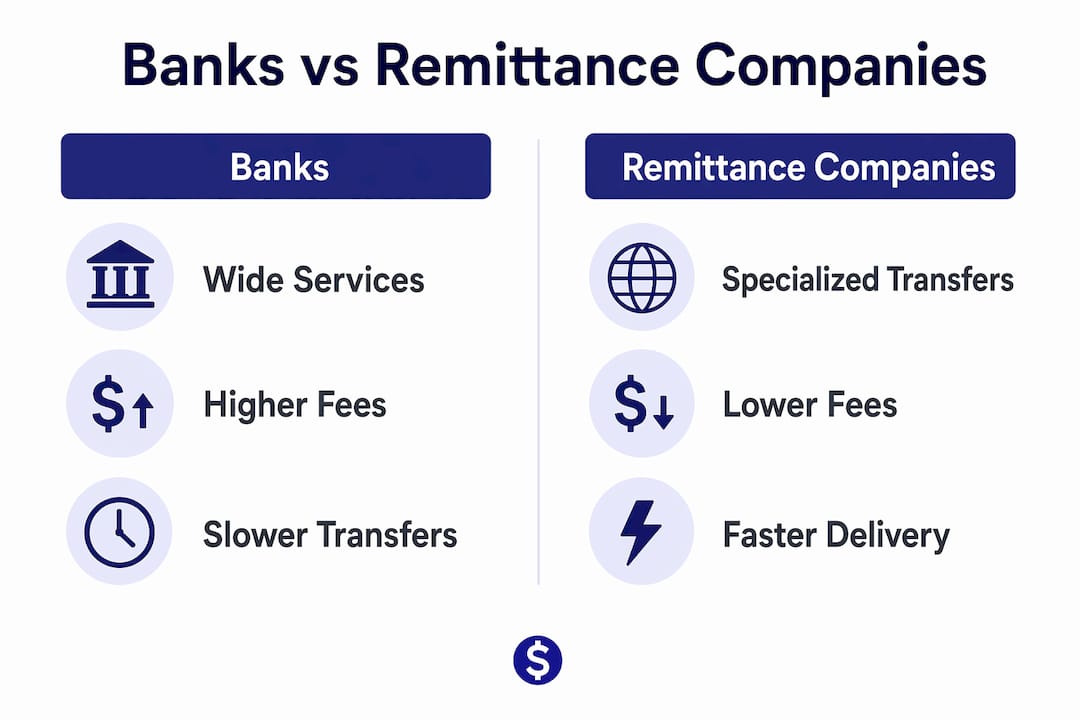 Infographic comparing banks and remittance companies