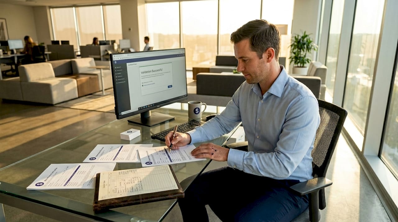 Finance professional validating payment data