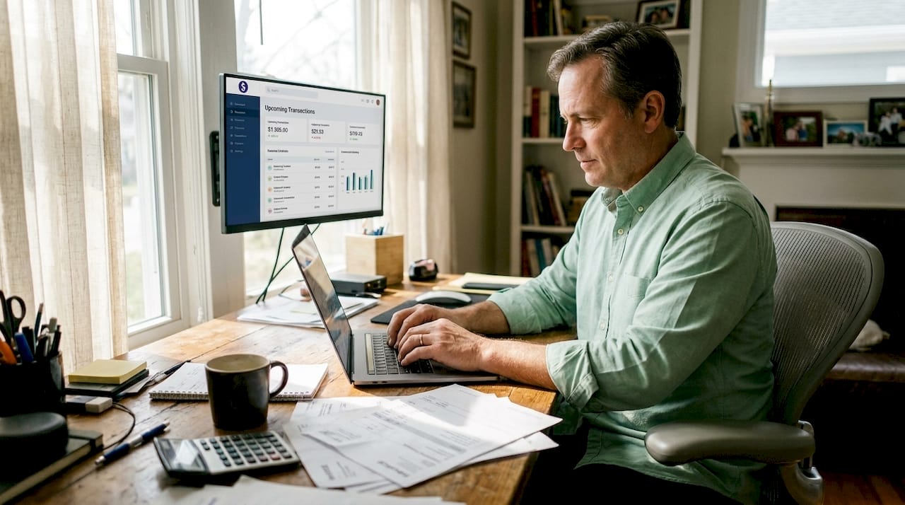 Small business owner initiating money transfer