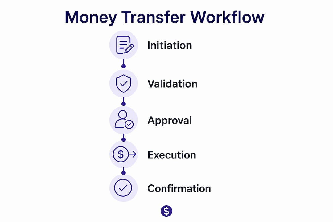 Infographic showing steps of money transfer workflow
