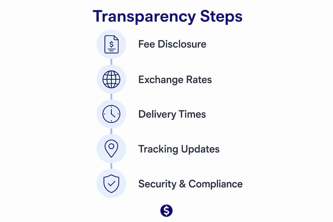 Infographic illustrating key steps of money transfer transparency