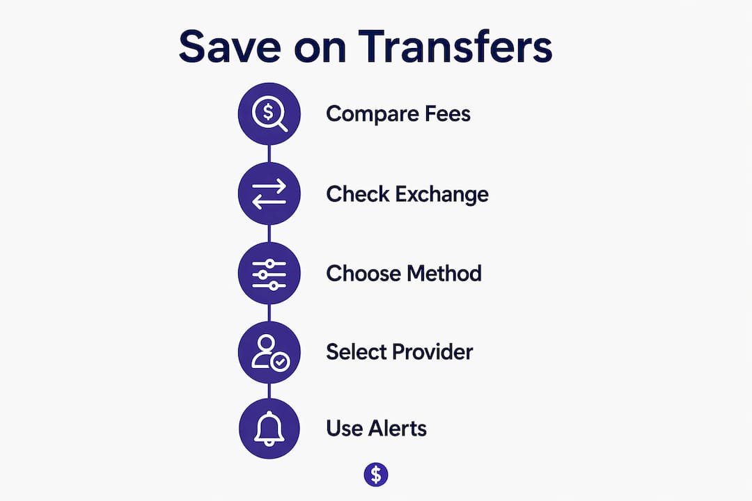 Infographic showing 5 steps to save on money transfers