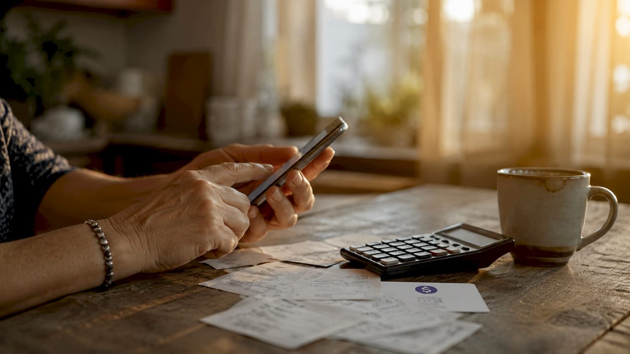 Hands using smartphone to check RIA fees