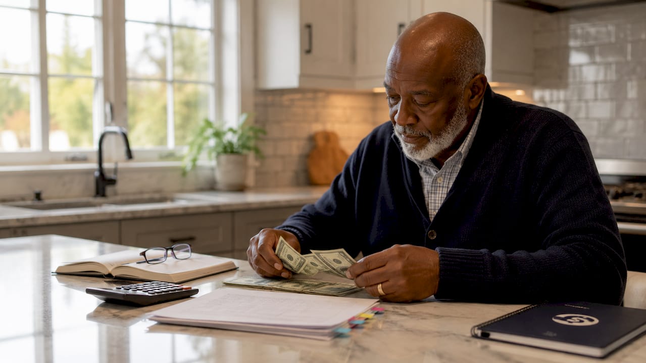 Hands counting money with financial documents