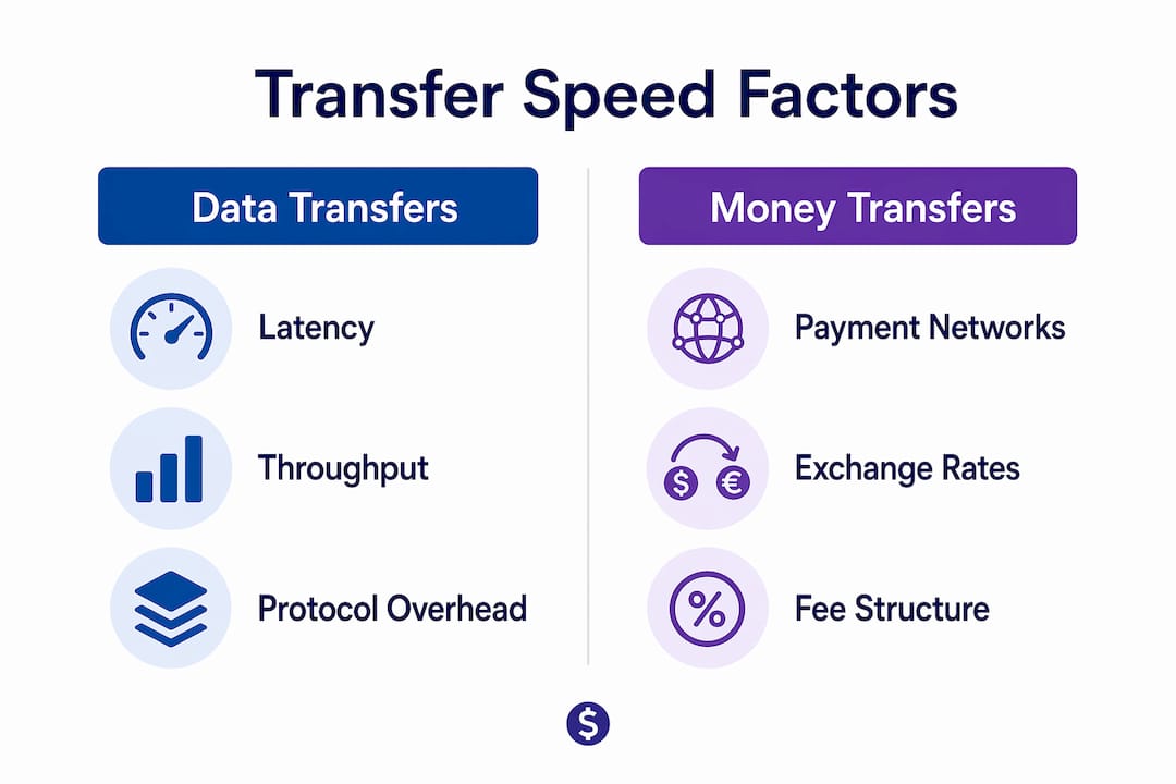 Infographic comparing data and money transfer speed factors