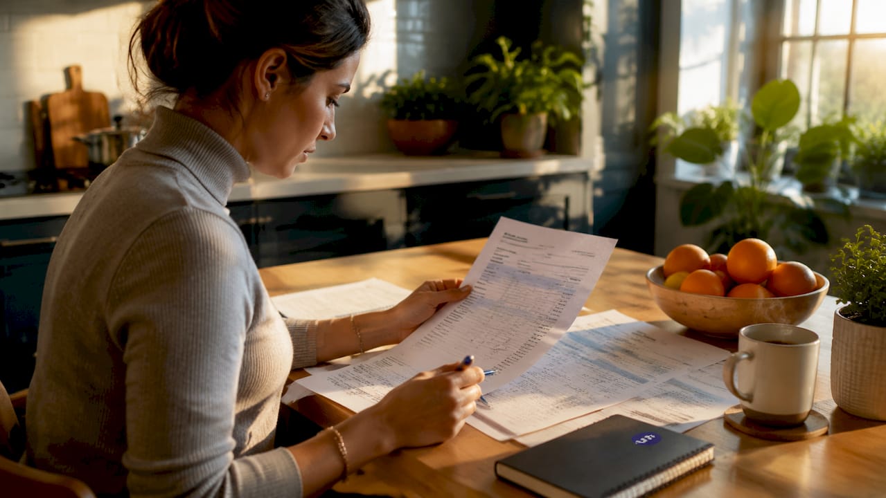 Hands checking bank transfer documents