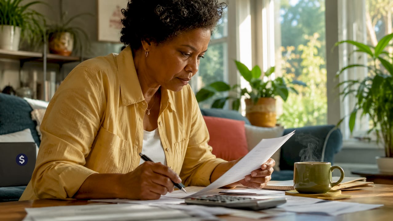 Woman reviewing remittance pricing documents