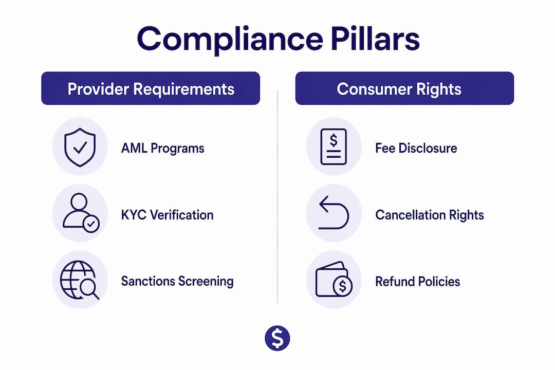 Infographic comparing remittance compliance requirements and consumer rights