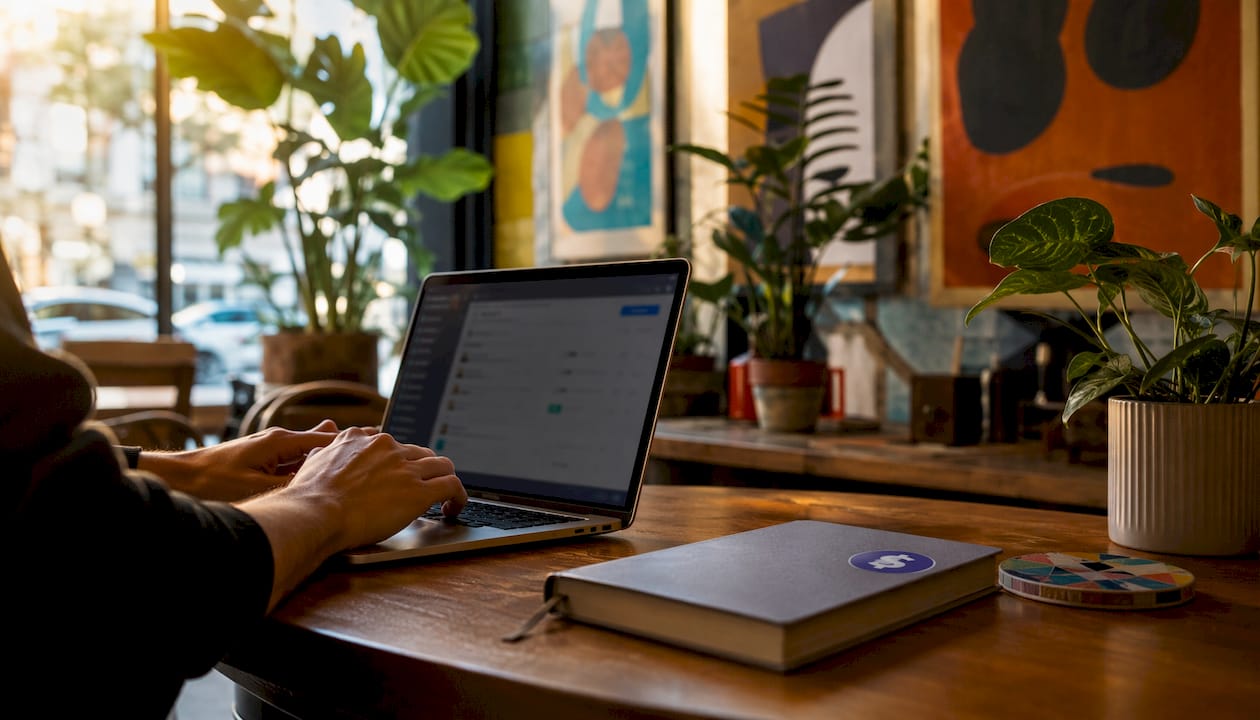 Hands typing at bank online portal desktop setup
