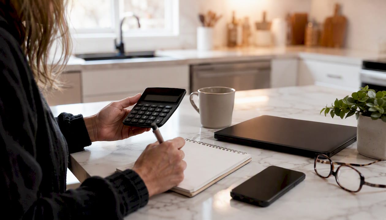 Hands calculating international money transfer cost
