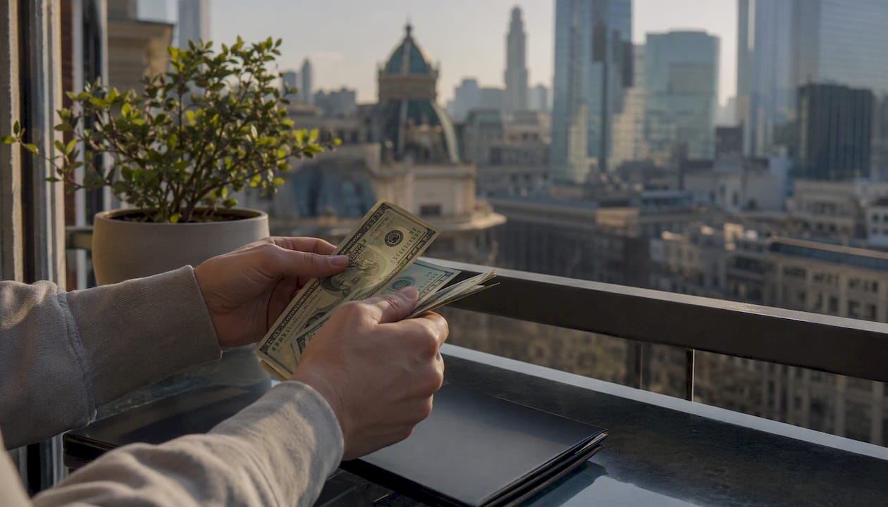 Hands organizing USD cash to send to Nigeria