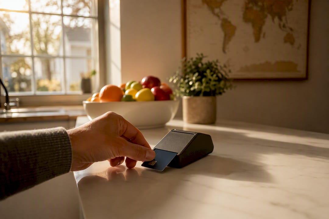 Hand inserting bank card into card reader