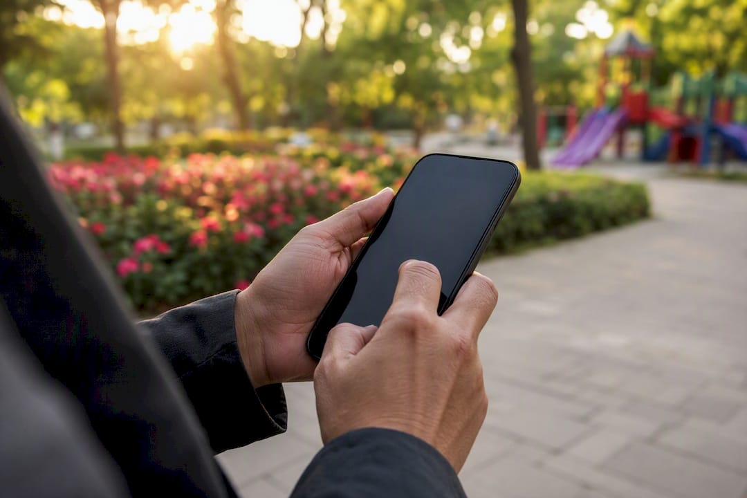 Hands typing phone number on smartphone