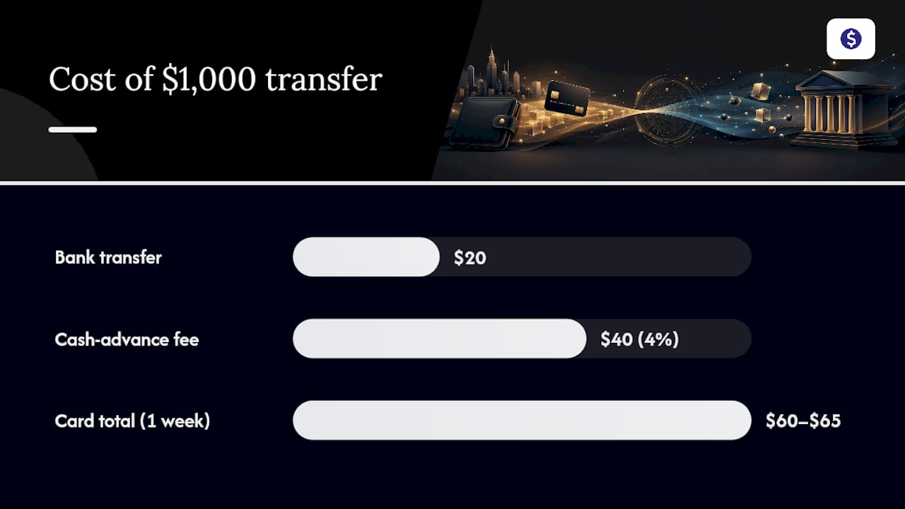 Comparison of bank and card transfer costs