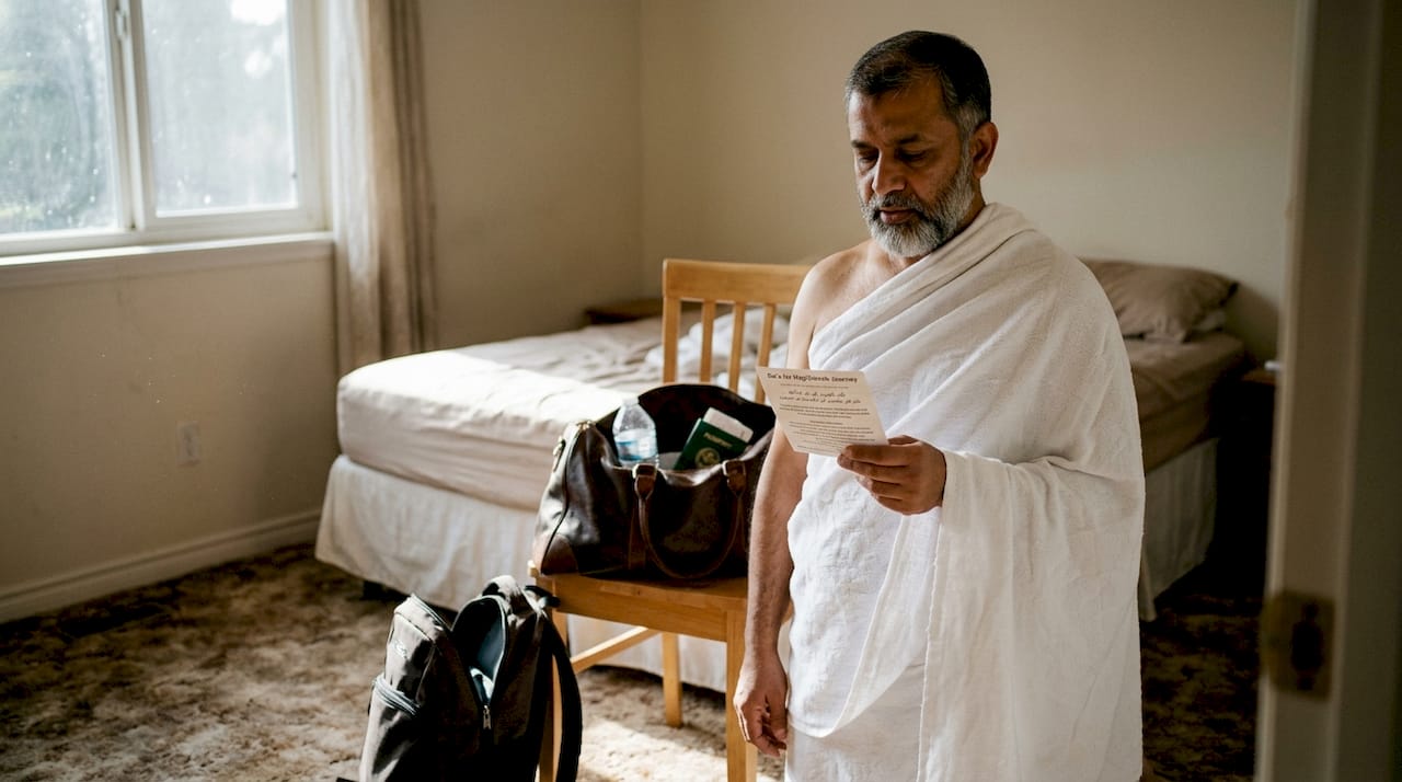 Man performing Umrah intention preparation