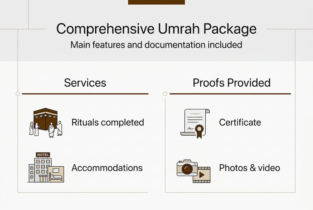 Infographic comparing Umrah package features and proofs