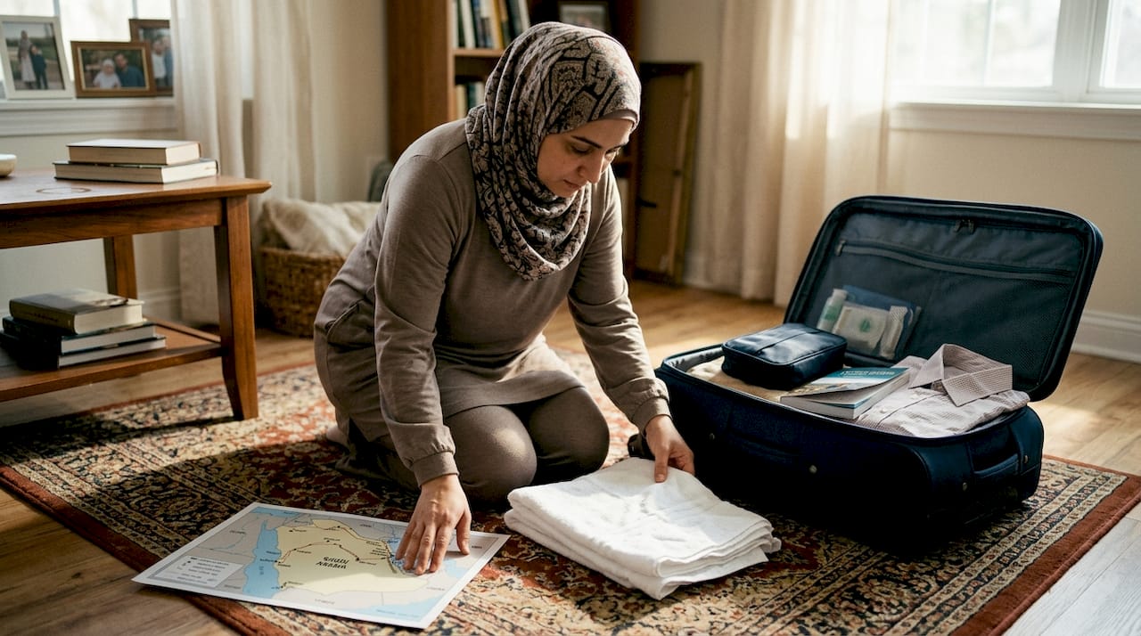 Woman packing Ihram for Umrah Badal
