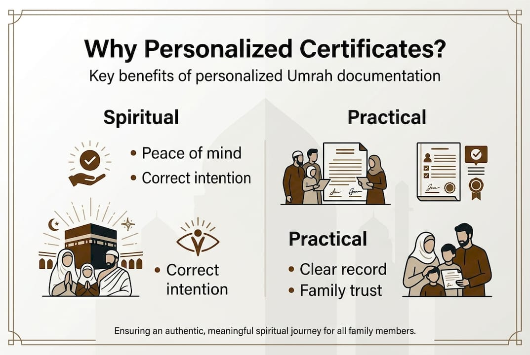 Infographic on personalized Umrah certificate benefits