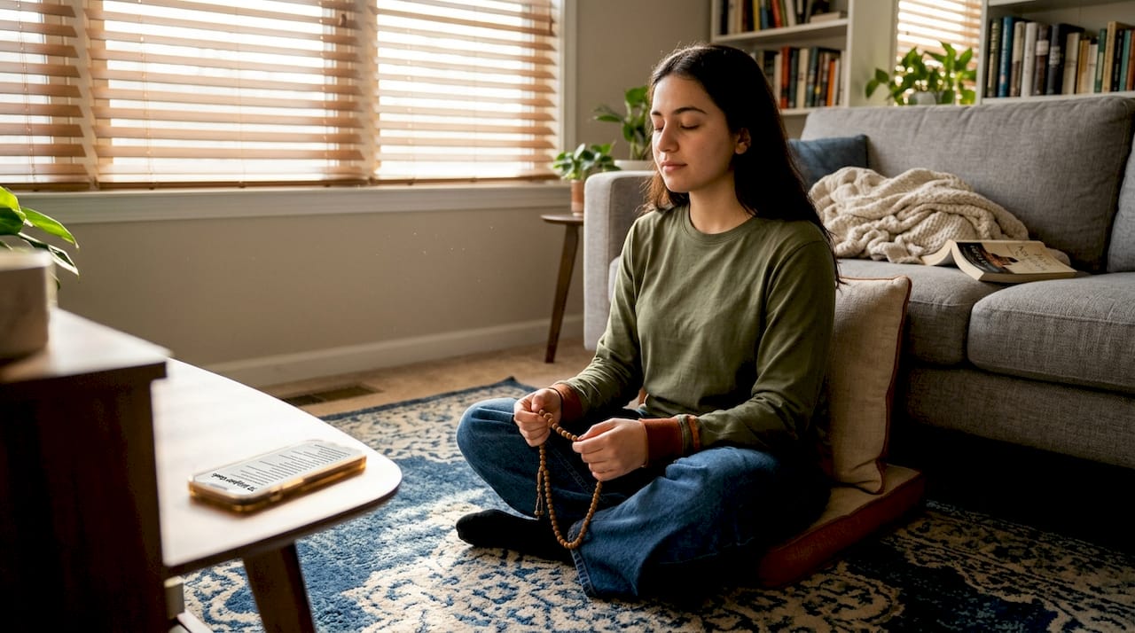 Woman reciting istighfar at home
