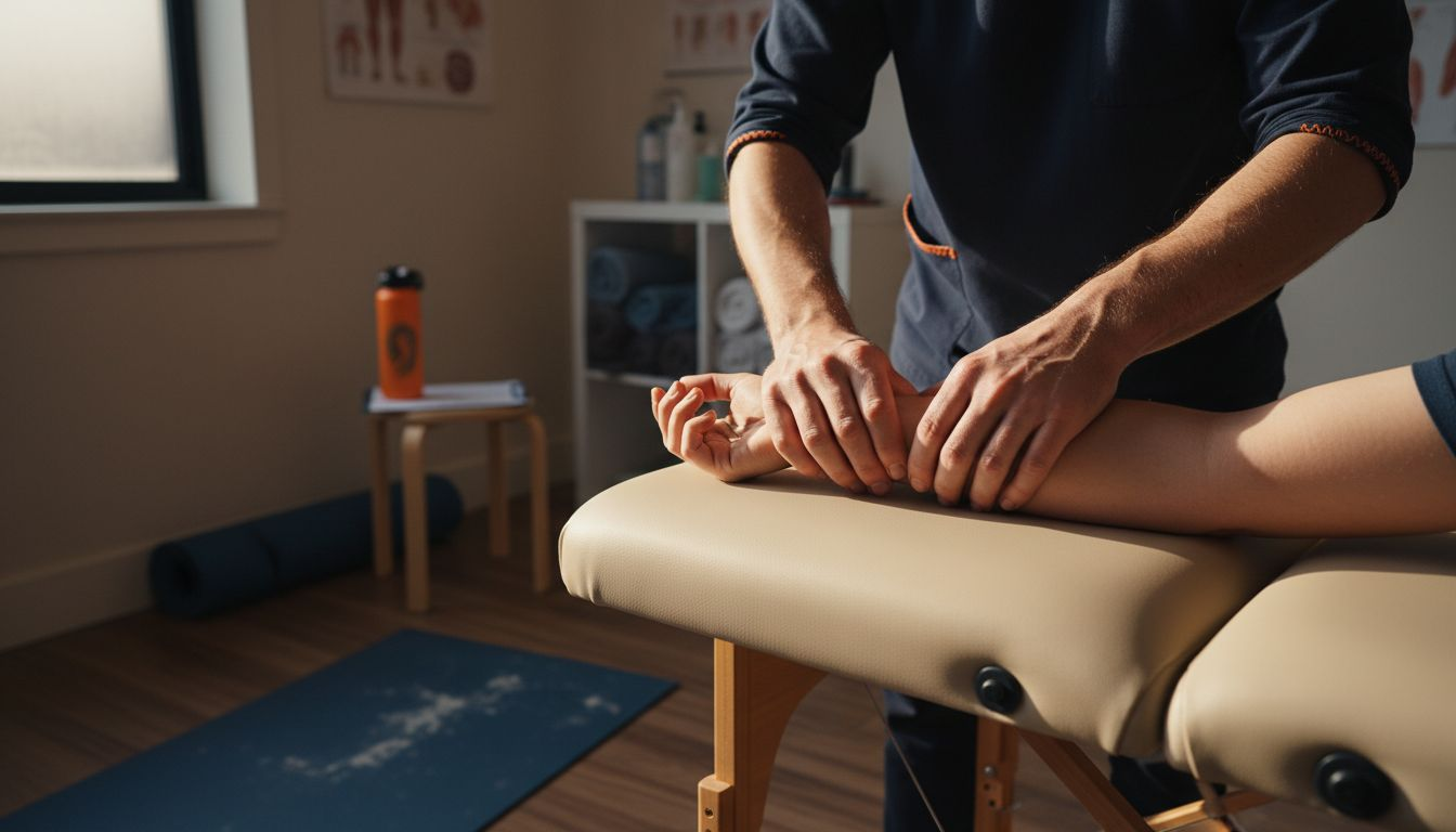 Hands performing manual therapy on forearm