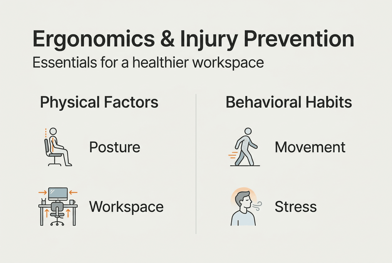 Infographic showing ergonomics tips for injury prevention