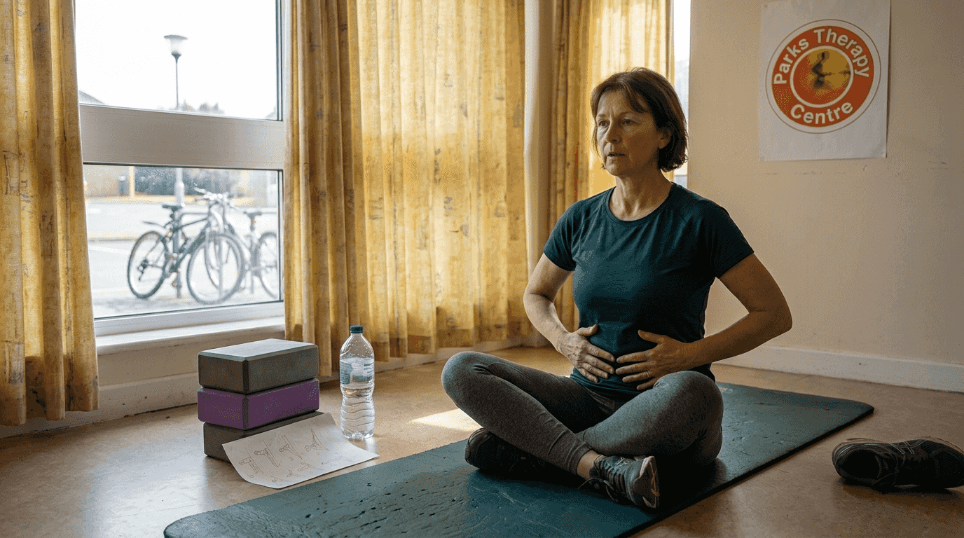 Woman practicing Pilates breathing on mat