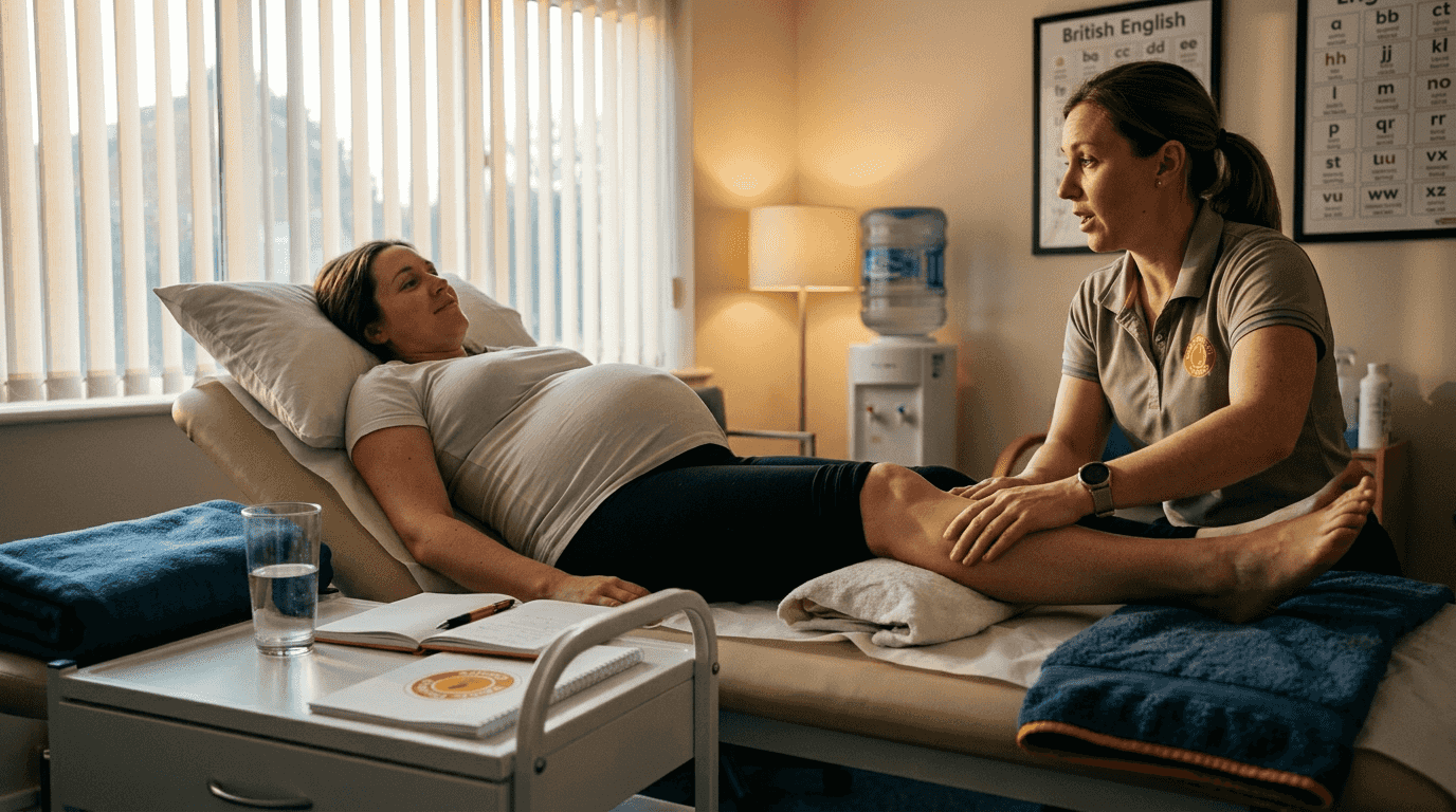 Manual lymphatic drainage for pregnant woman's legs