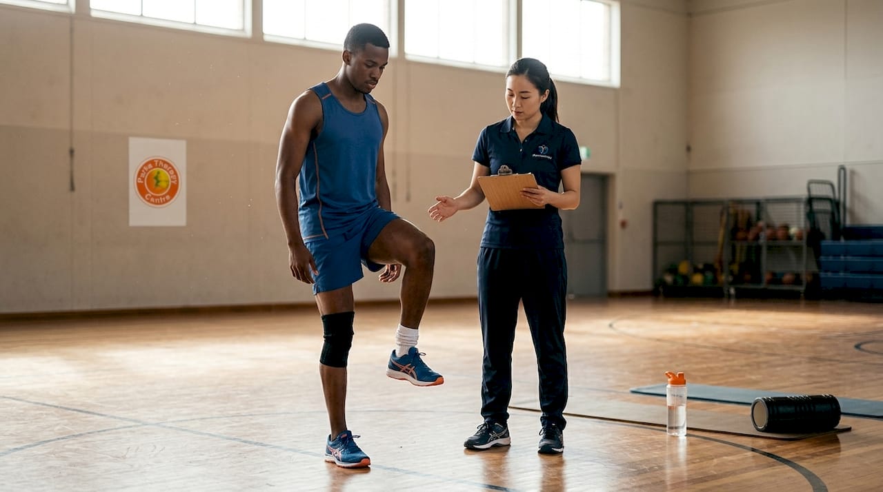 Track athlete doing injury prevention exercise