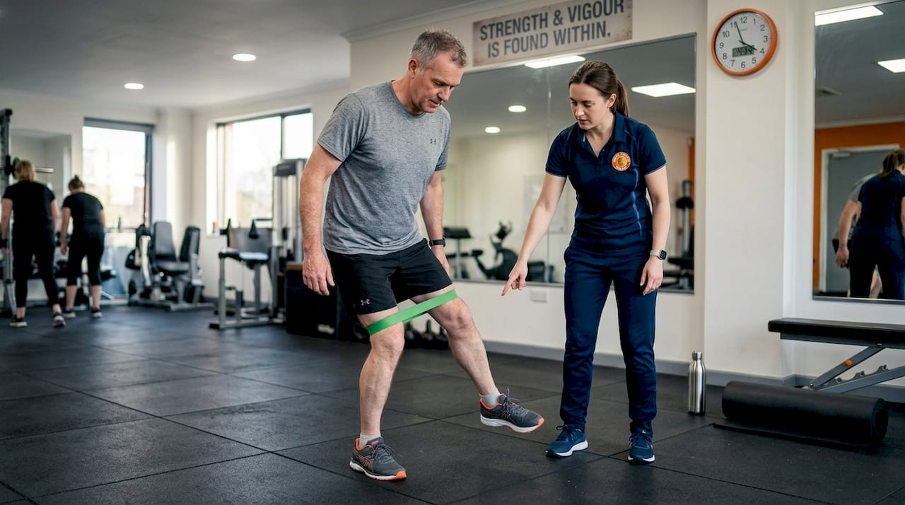 Patient doing supervised strengthening exercise