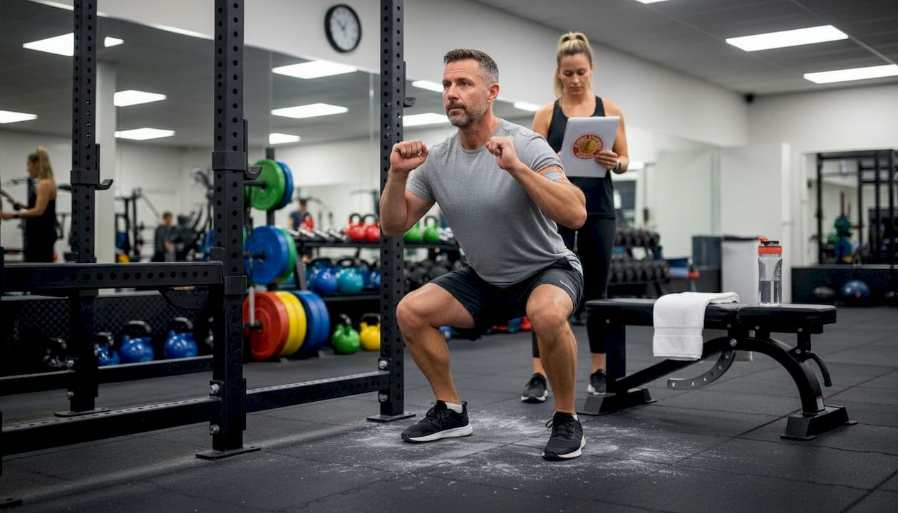 Man doing single-leg squats in gym
