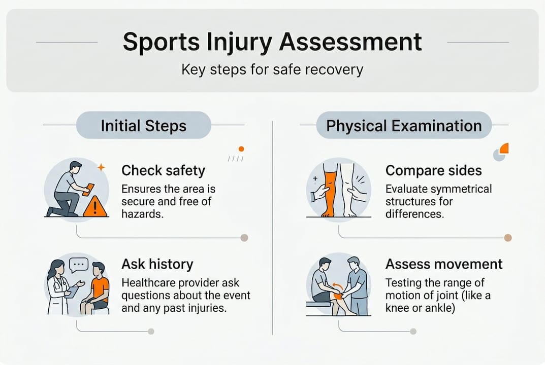 Infographic illustrating key sports injury assessment steps