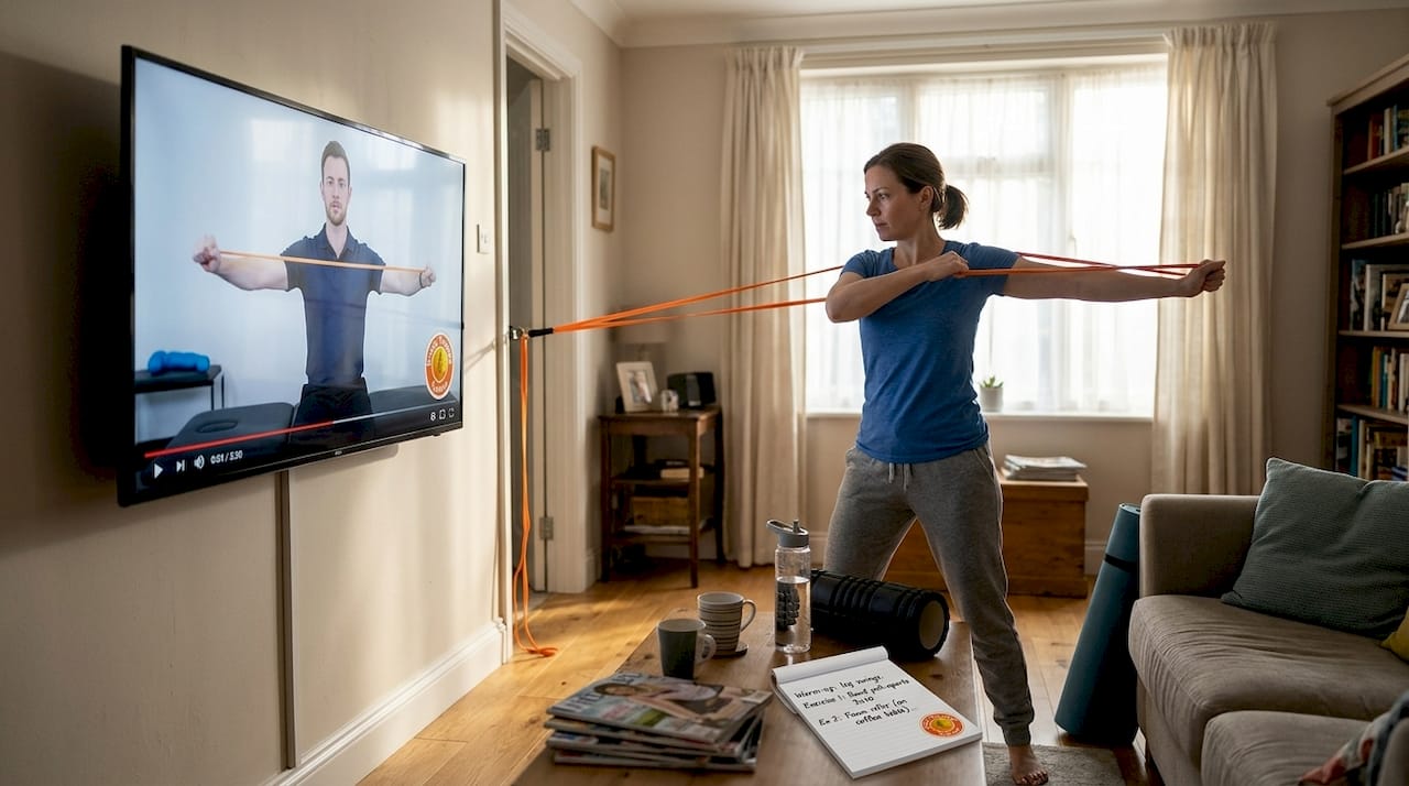 Woman doing beginner physiotherapy routine at home